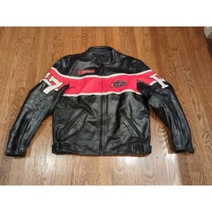 First Racing Red & Black Leather Motorcycle Jacket Size L